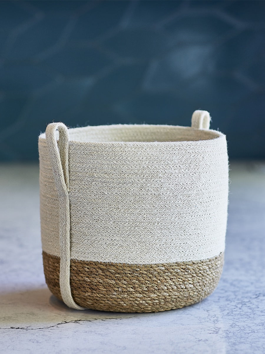 Savar handwoven jute and seagrass basket with side handle