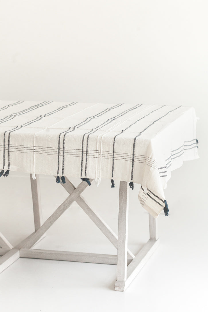 Ribbons handwoven cotton tablecloth 96x54 inches