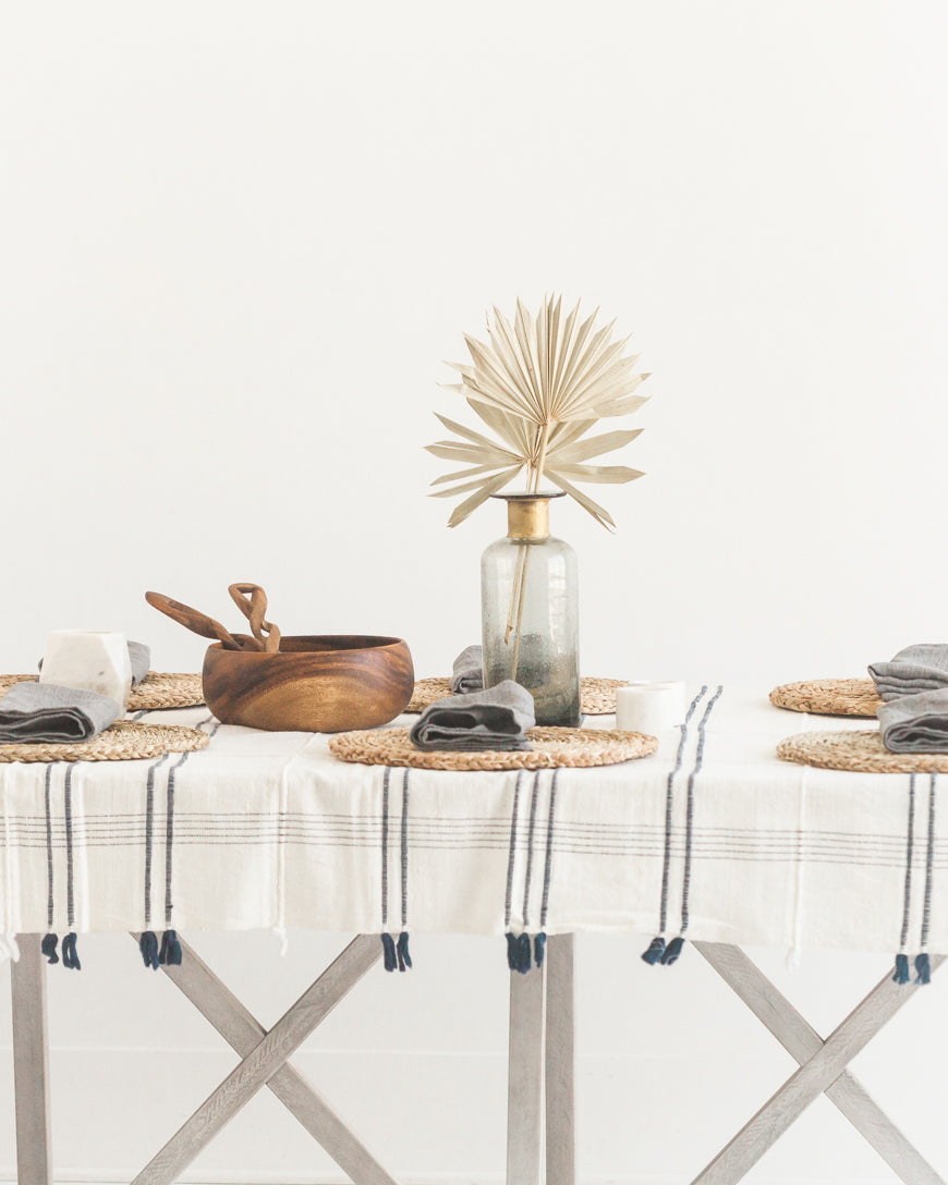 Ribbons handwoven cotton tablecloth 96x54 inches