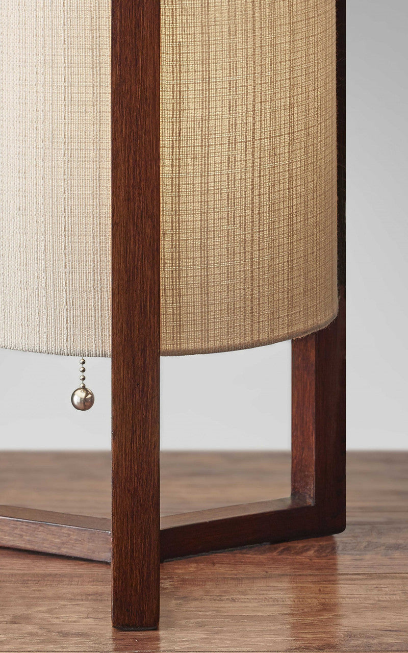 17" Brown Solid Wood Table Lamp – Natural Linen Cylinder Shade | ESVILA