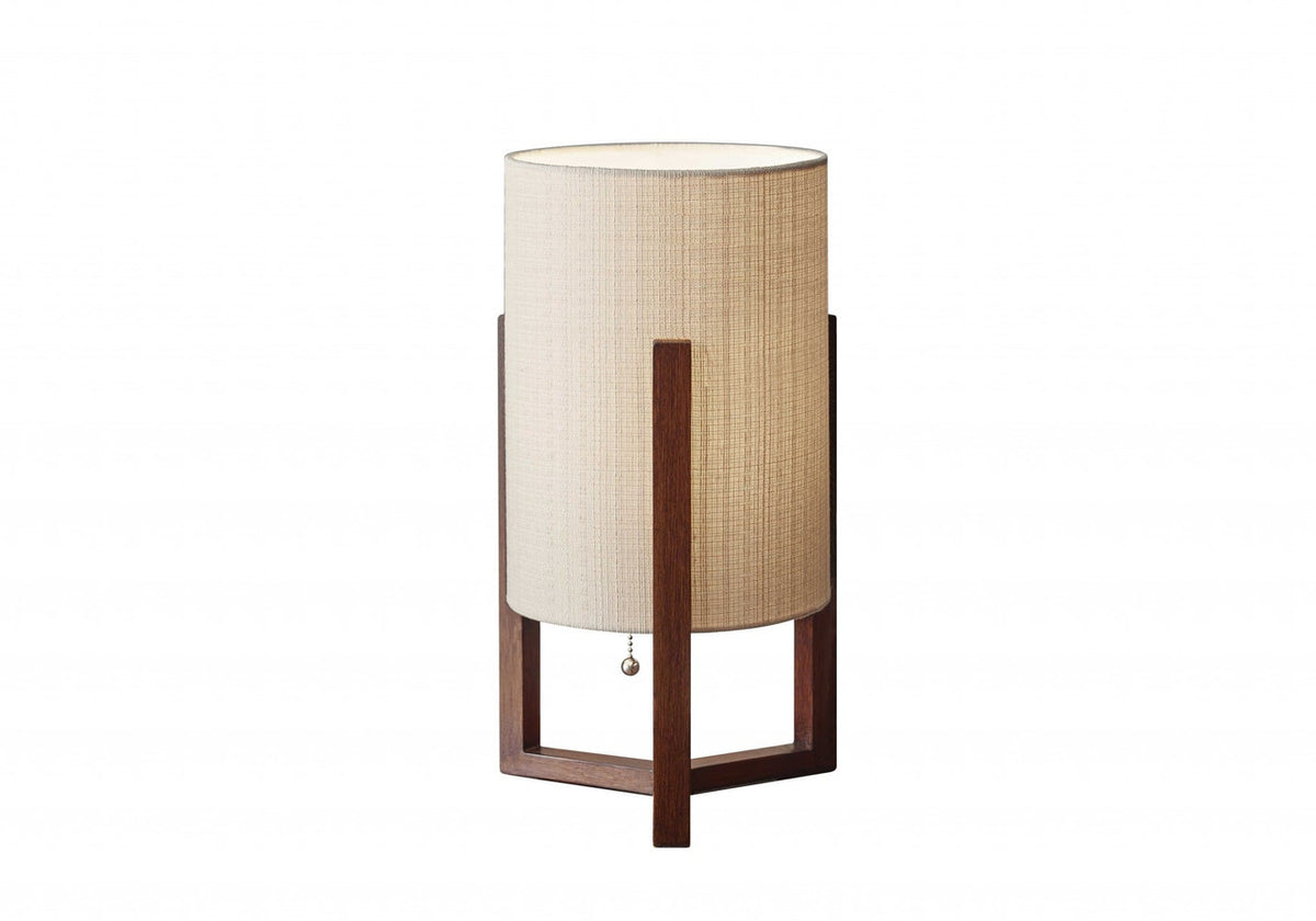 17" Brown Solid Wood Table Lamp – Natural Linen Cylinder Shade | ESVILA