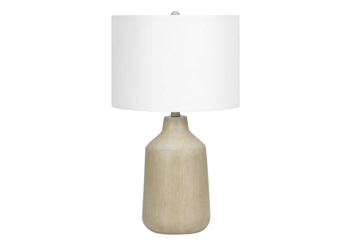 24" Beige Concrete Urn Table Lamp – Ivory Fabric Drum Shade | ESVILA