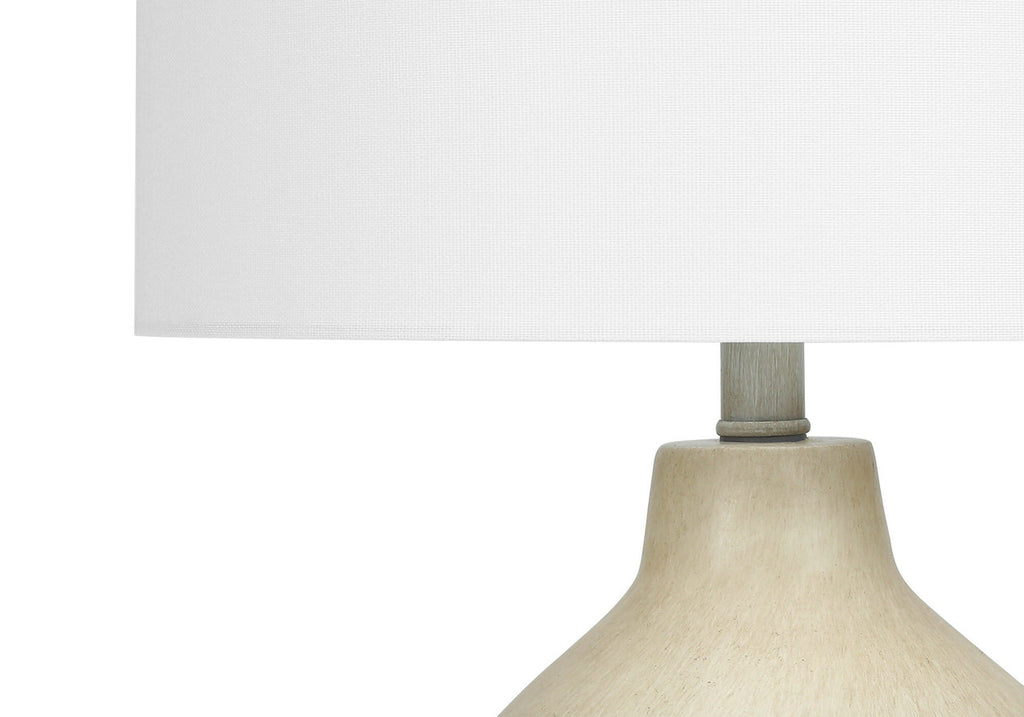 24" Beige Concrete Urn Table Lamp – Ivory Fabric Drum Shade | ESVILA