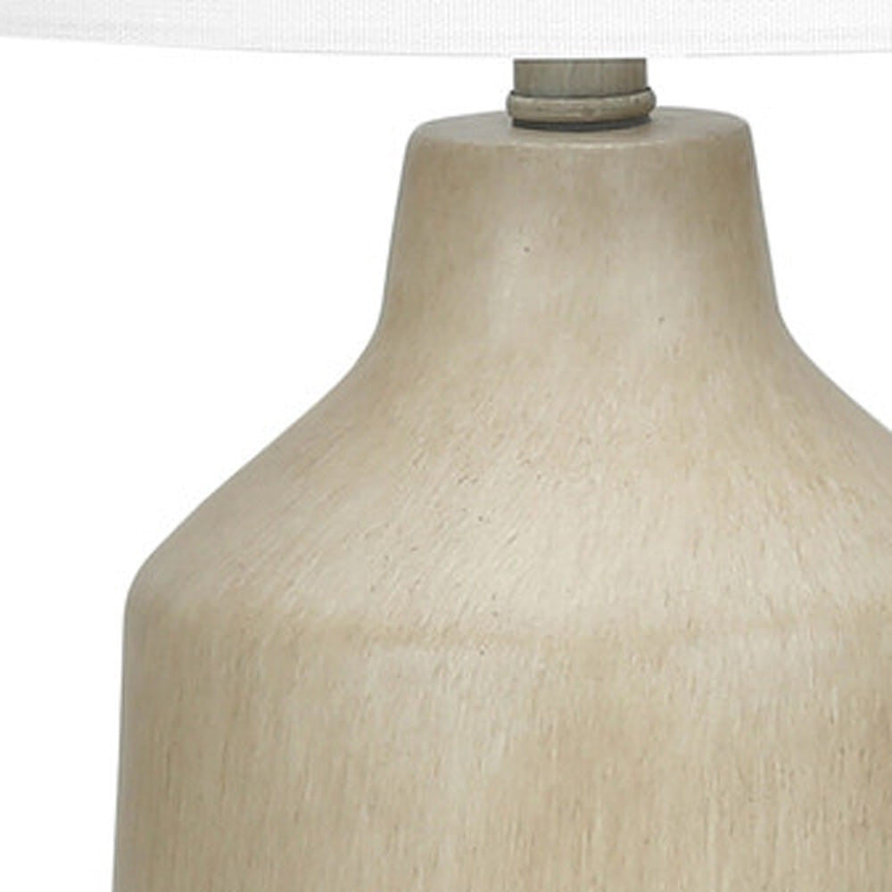 24" Beige Concrete Urn Table Lamp – Ivory Fabric Drum Shade | ESVILA