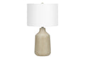 24" Beige Concrete Urn Table Lamp – Ivory Fabric Drum Shade | ESVILA