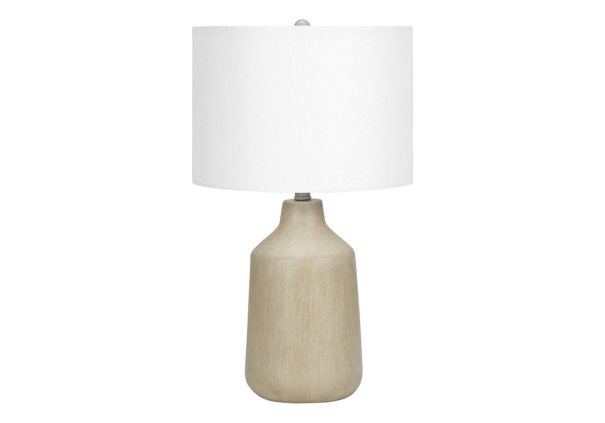 24" Beige Concrete Urn Table Lamp – Ivory Fabric Drum Shade | ESVILA