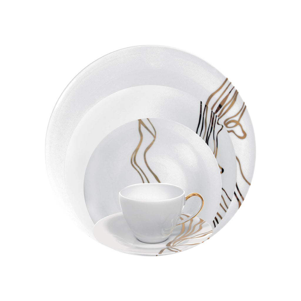 Fiume D'Oro Place Setting, 5-Piece Service for 4 | French Porcelain, Made in Portugal
