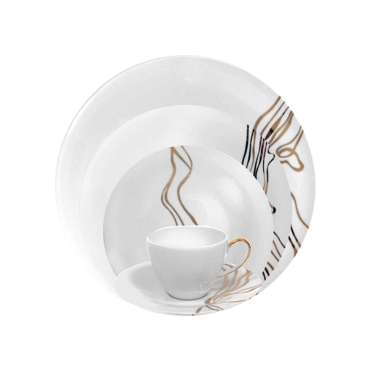 Fiume D'Oro Place Setting, 5-Piece Service for 4 | French Porcelain, Made in Portugal