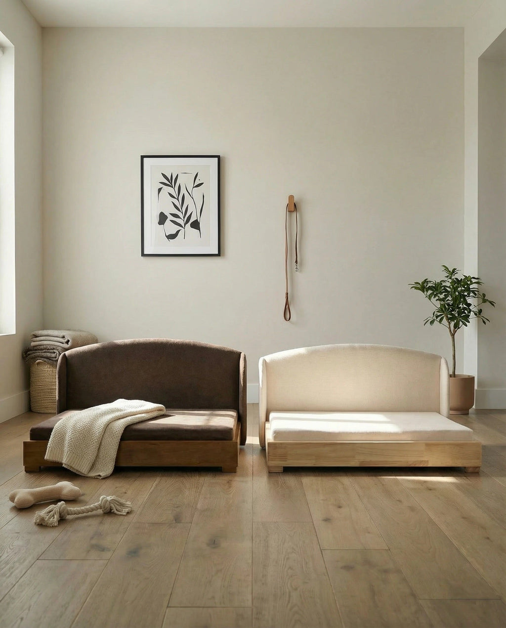 Luxury dog bed with solid hardwood frame and orthopedic memory foam