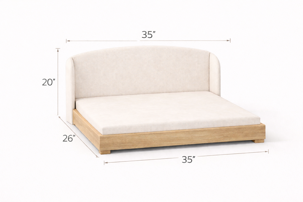 Luxury dog bed with solid hardwood frame and orthopedic memory foam