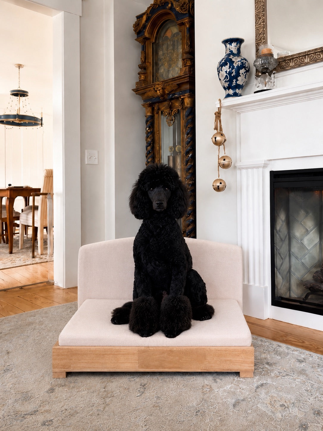 Luxury dog bed with solid hardwood frame and orthopedic memory foam