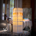Golden Cloud Onyx Square Table Lamp – 20"x6"x6" Handcrafted Natural Stone | ESVILA