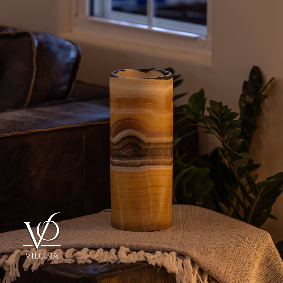 Honeycomb Onyx Table Lamp – 12"x4.5" Single, Handcrafted Natural Stone | ESVILA