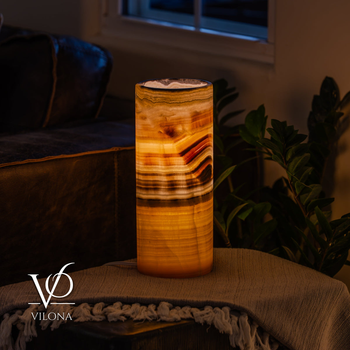 Honeycomb Onyx Table Lamp – 12"x4.5" Single, Handcrafted Natural Stone | ESVILA