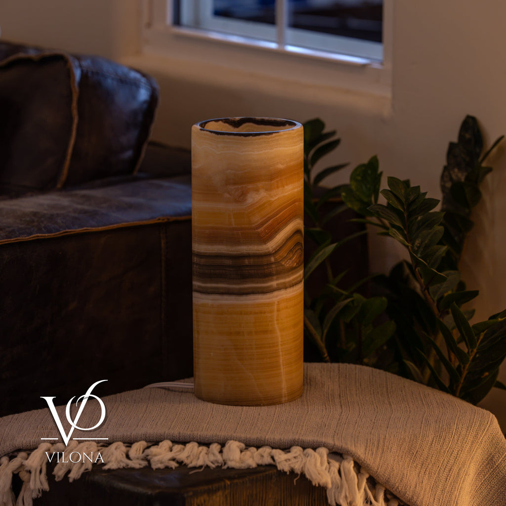 Honeycomb Onyx Table Lamp – 12"x4.5" Single, Handcrafted Natural Stone | ESVILA