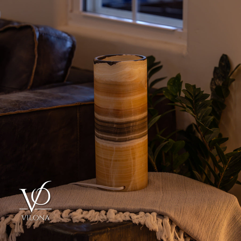 Honeycomb Onyx Table Lamp – 12"x4.5" Single, Handcrafted Natural Stone | ESVILA