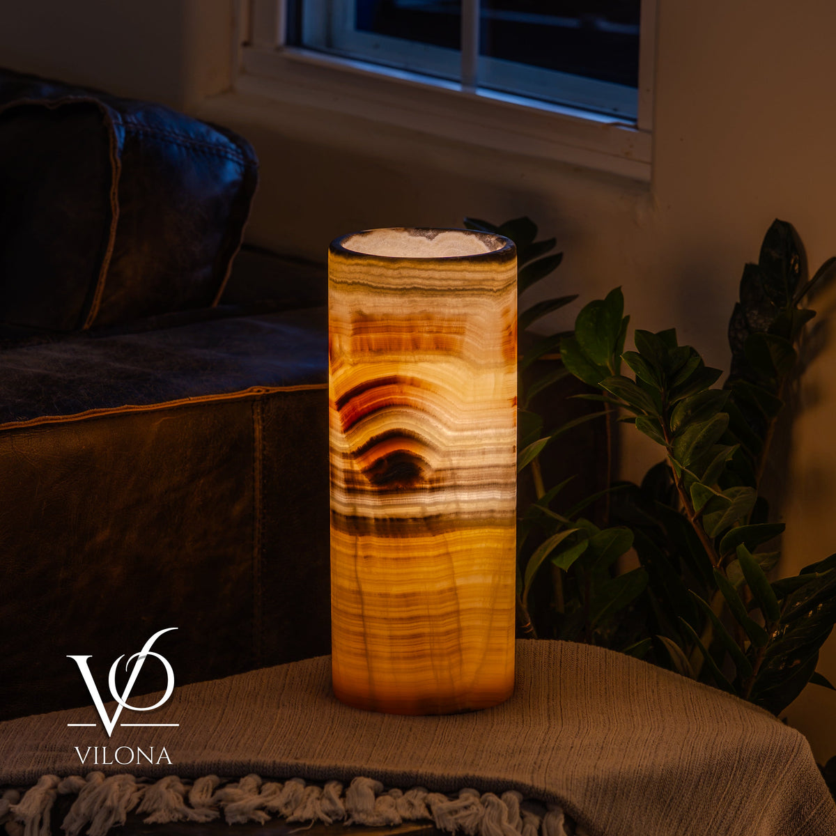 Honeycomb Onyx Table Lamp – 12"x4.5" Single, Handcrafted Natural Stone | ESVILA