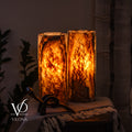 Tangerine Onyx Table Lamp Pair – 12"x4.5" Handcrafted Natural Stone | ESVILA