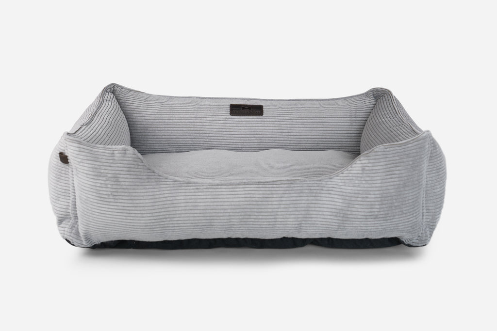 Fancy corduroy sleeper dog bed in gray