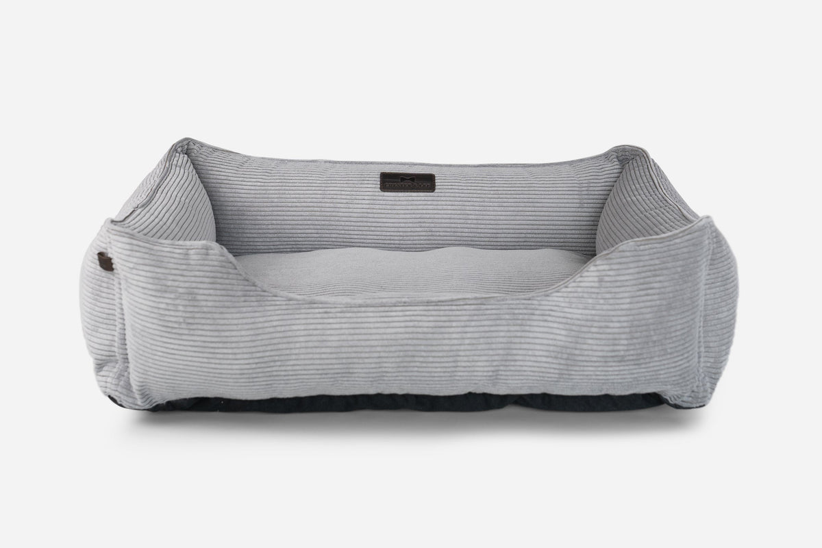Fancy corduroy sleeper dog bed in gray