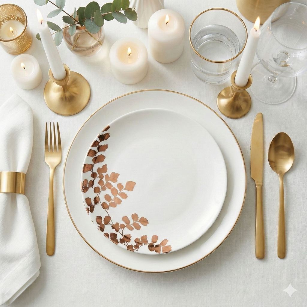 Gold filigree white porcelain accent plates