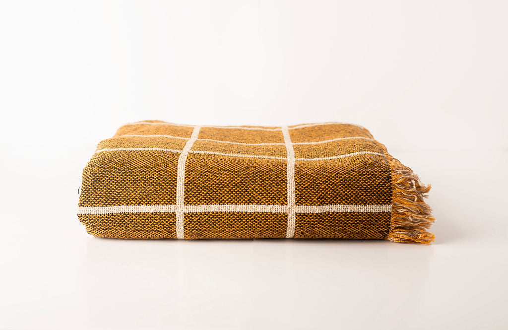Greer Acorn Grid Jacquard Cotton Throw Blanket 50x70" – Made in USA | ESVILA