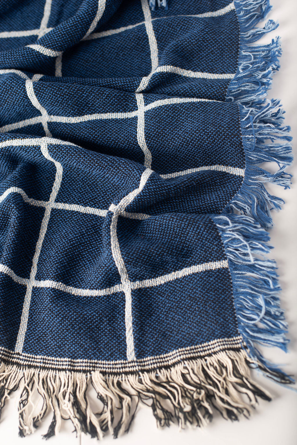 Greer Lapis Throw Blanket – Jacquard Woven Cotton, Made in USA | ESVILA