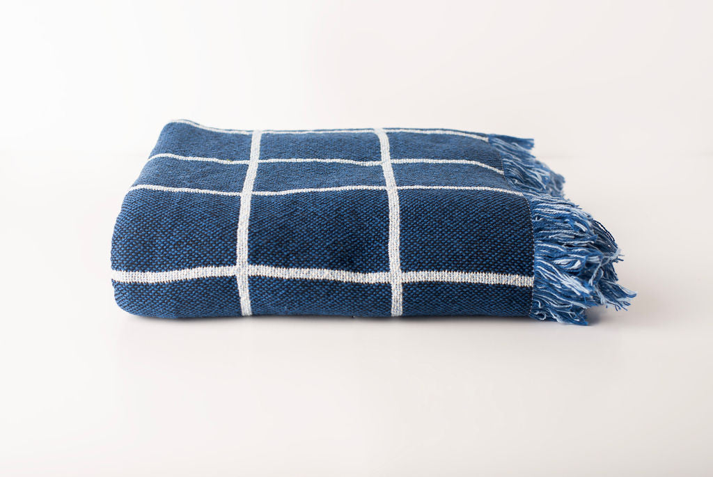 Greer Lapis Throw Blanket – Jacquard Woven Cotton, Made in USA | ESVILA