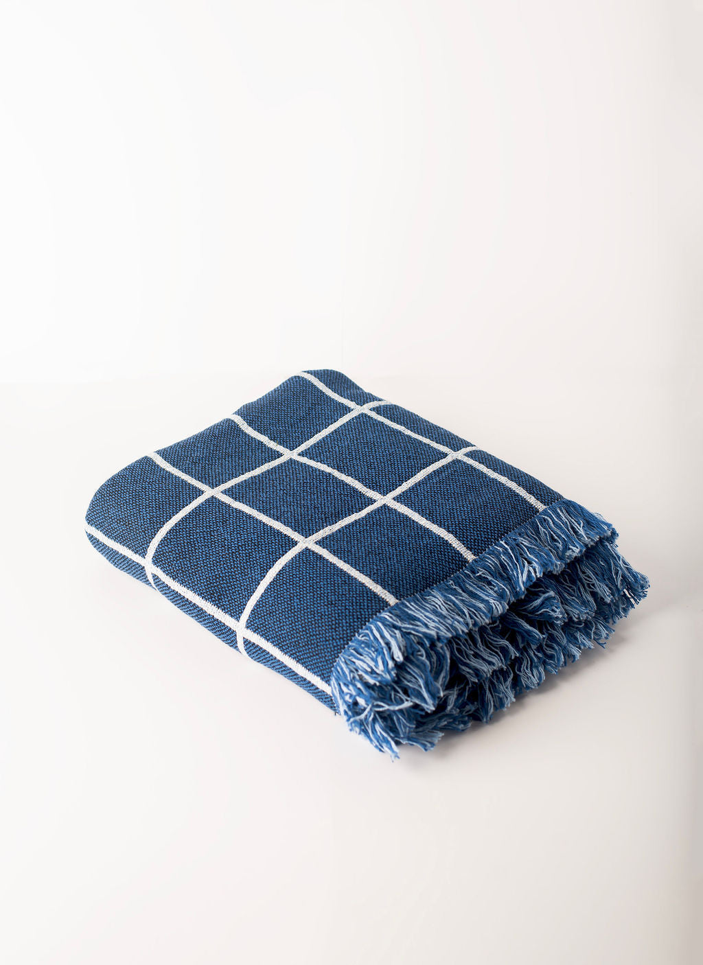 Greer Lapis Throw Blanket – Jacquard Woven Cotton, Made in USA | ESVILA