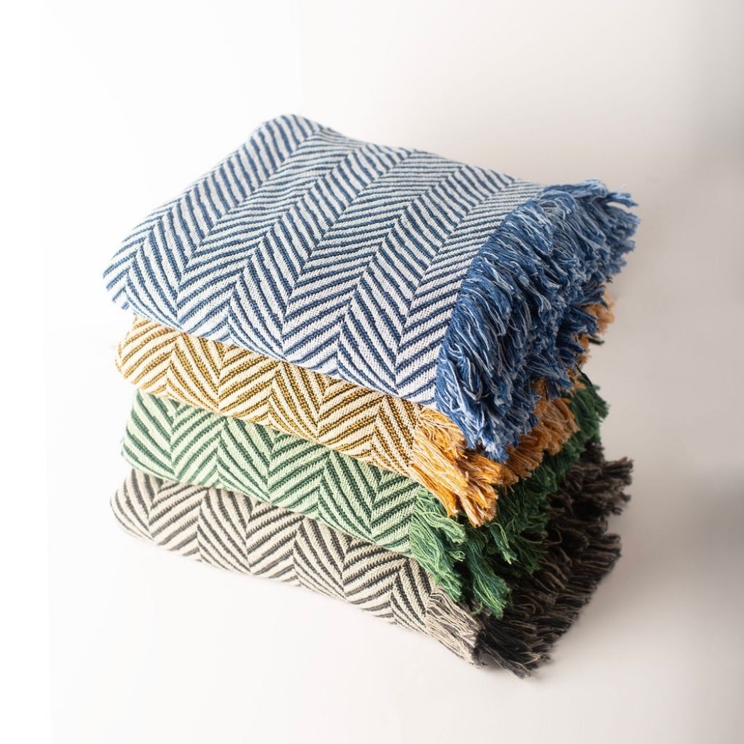 Henry Stone Herringbone Jacquard Cotton Throw 50x70" – Made in USA | ESVILA