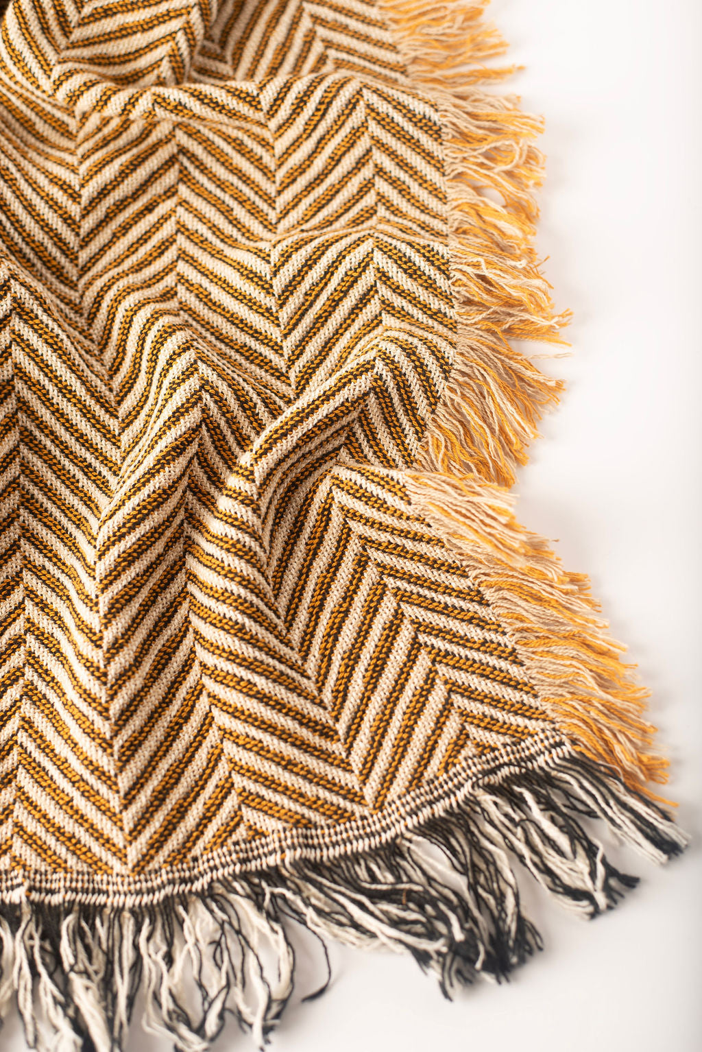 Henry Goldenrod Herringbone Jacquard Cotton Throw 50x70" – Made in USA | ESVILA