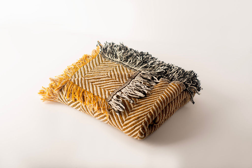 Henry Goldenrod Herringbone Jacquard Cotton Throw 50x70" – Made in USA | ESVILA