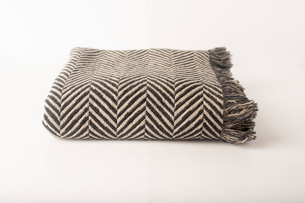 Henry Stone Herringbone Jacquard Cotton Throw 50x70" – Made in USA | ESVILA