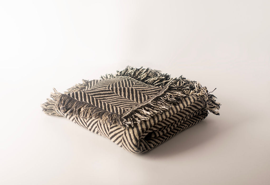 Henry Stone Herringbone Jacquard Cotton Throw 50x70" – Made in USA | ESVILA