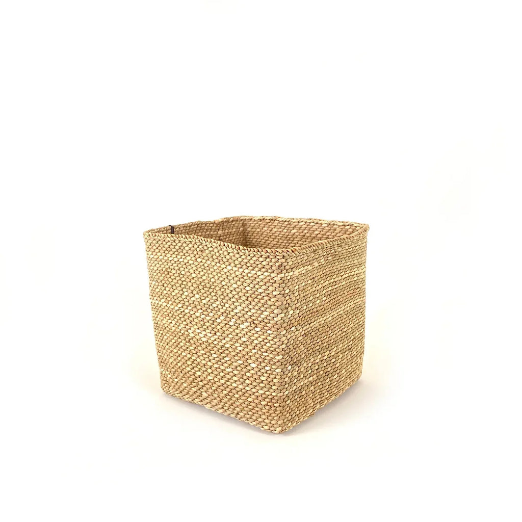 Handwoven square Iringa storage basket in natural milulu grass