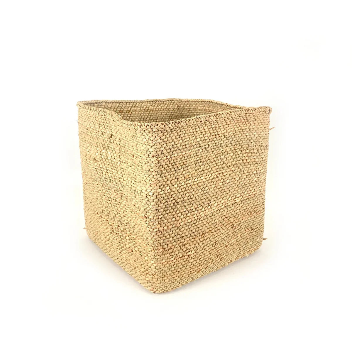 Handwoven square Iringa storage basket in natural milulu grass