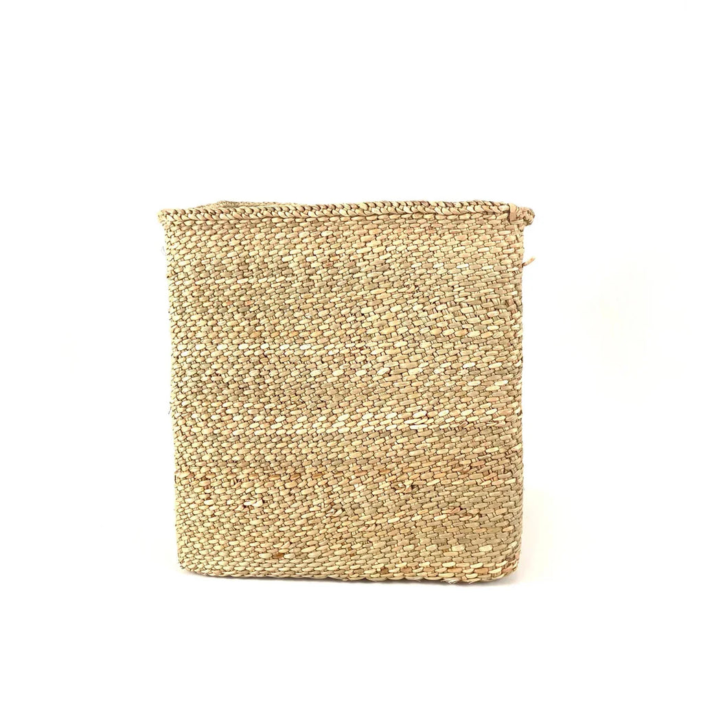 Handwoven square Iringa storage basket in natural milulu grass
