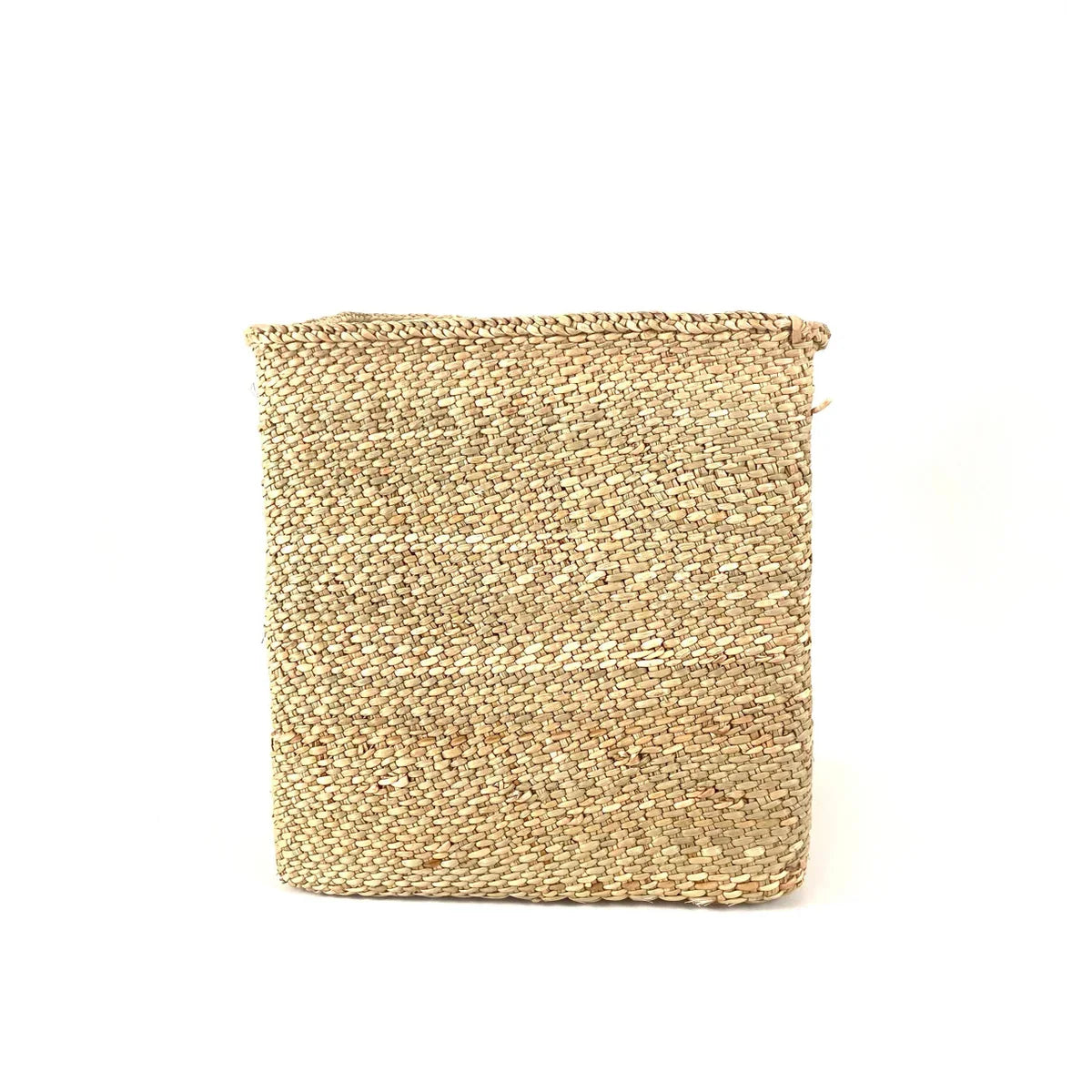 Handwoven square Iringa storage basket in natural milulu grass