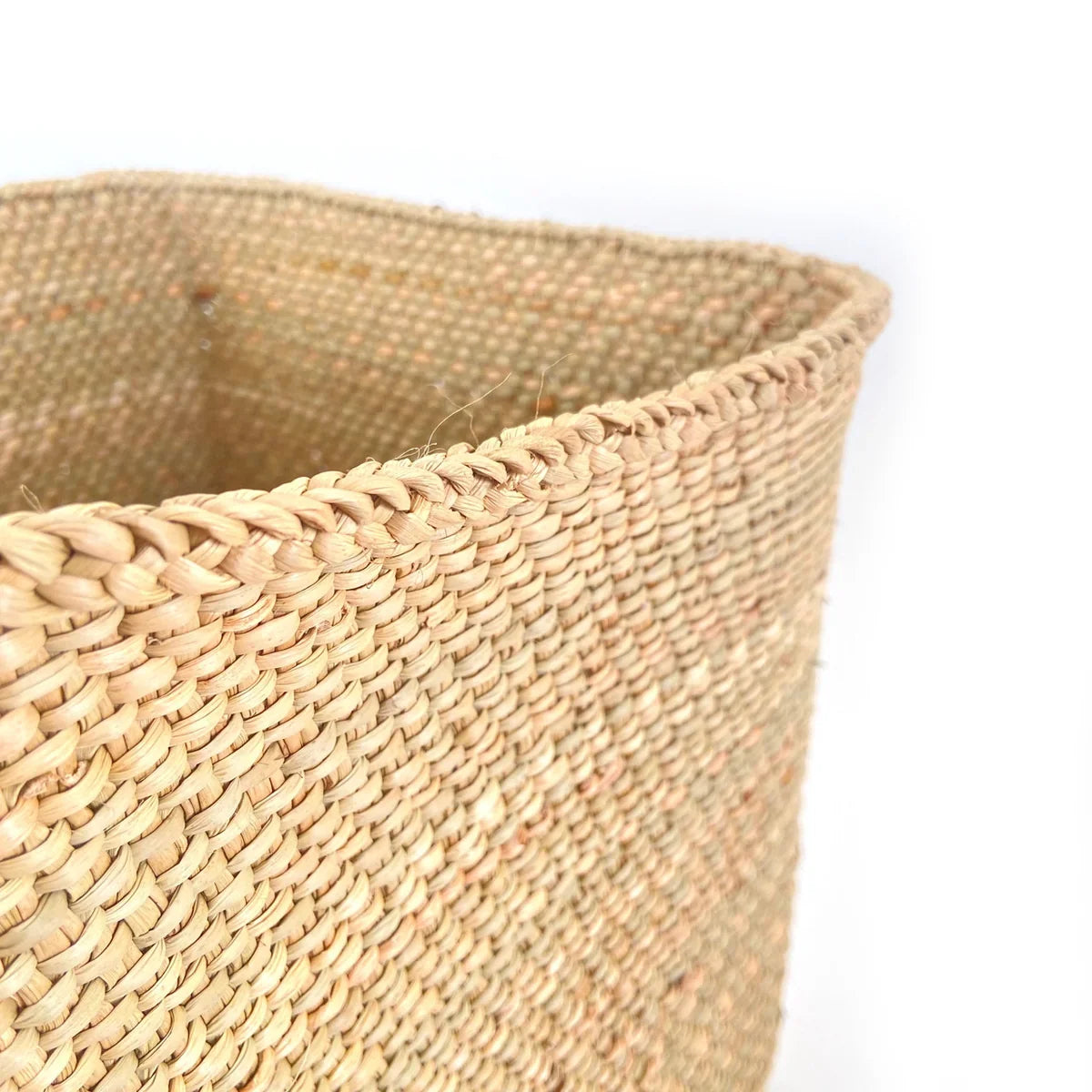 Handwoven square Iringa storage basket in natural milulu grass