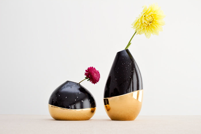 Black Galaxy Vase – French Porcelain with Gold Base | ESVILA
