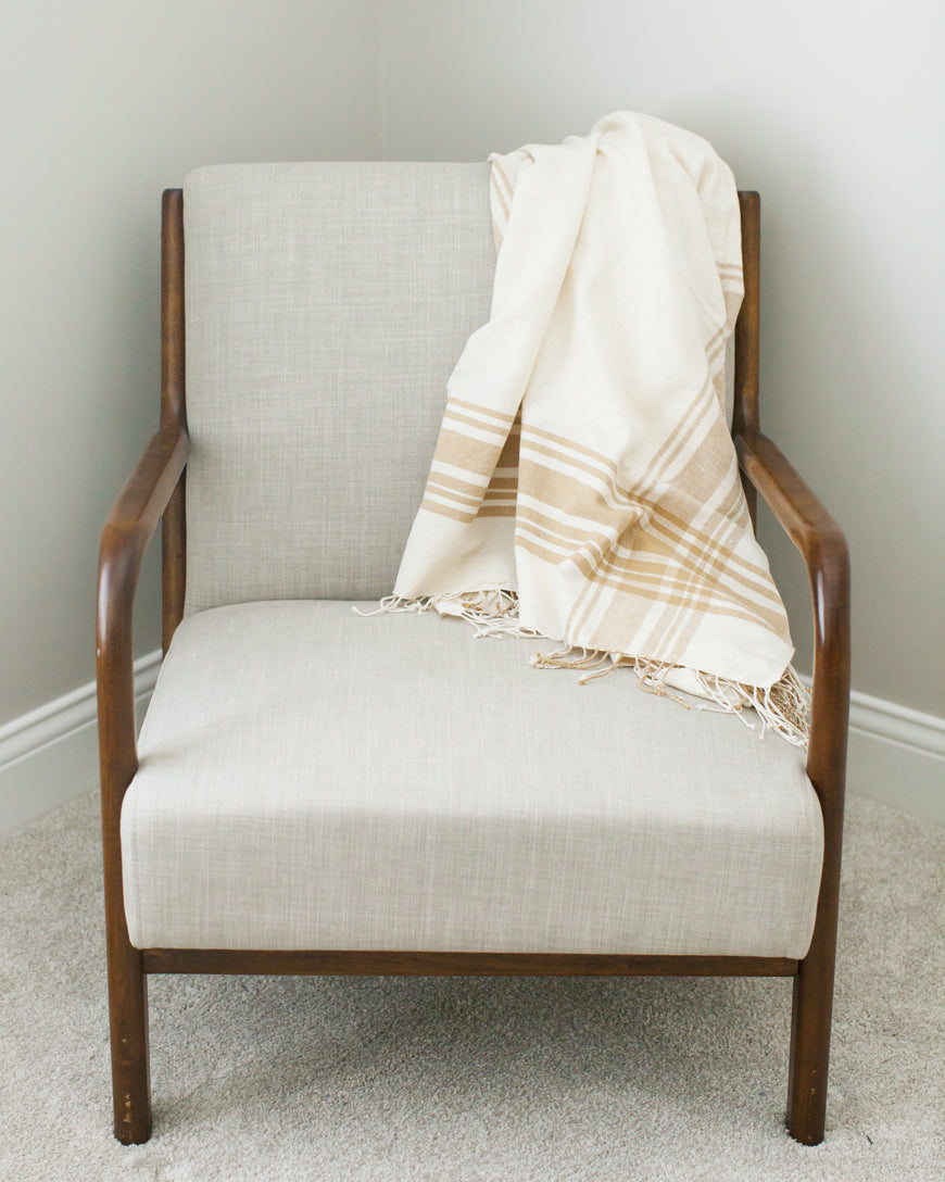 Handwoven cotton throw blanket in natural tones