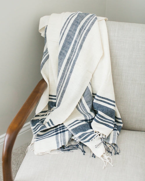 Handwoven cotton throw blanket in natural tones