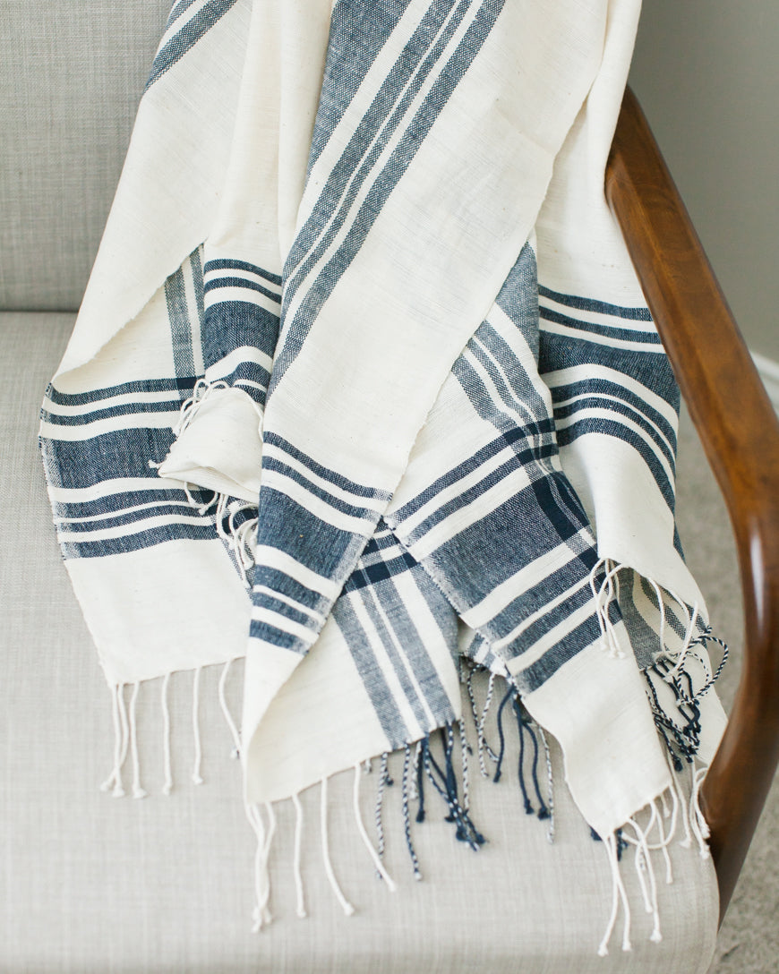 Handwoven cotton throw blanket in natural tones