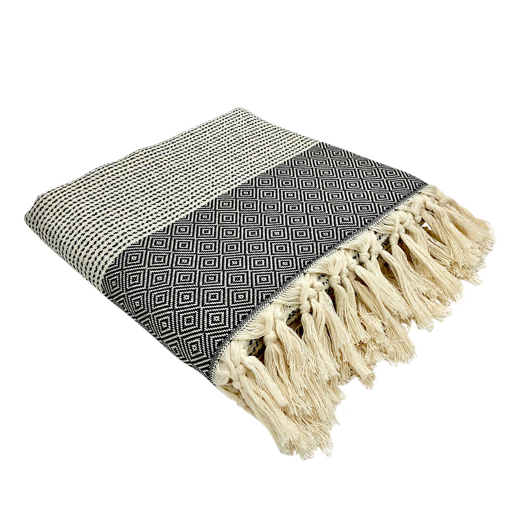 Diamond Stripe Turkish Cotton Throw 88x69" – Handloomed in Denizli | ESVILA