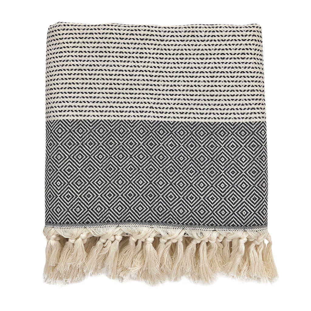 Diamond Stripe Turkish Cotton Throw 88x69" – Handloomed in Denizli | ESVILA