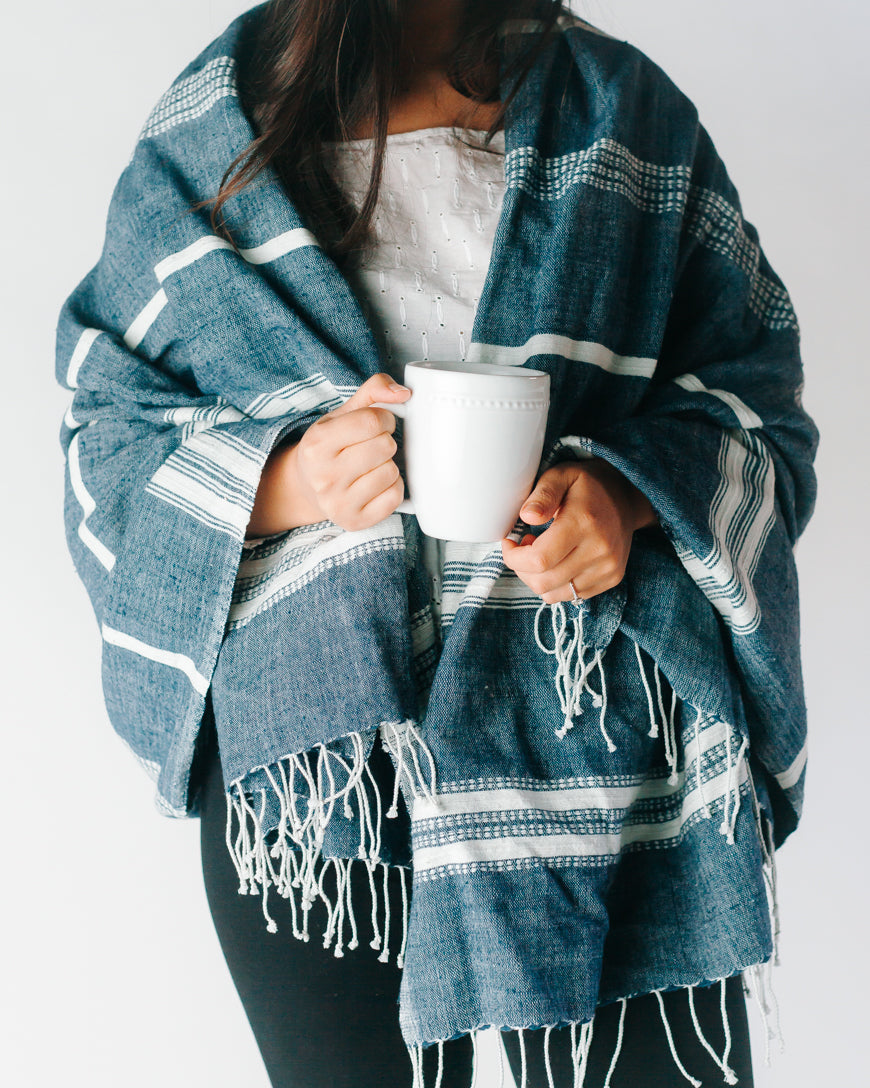 Aden Striped Cotton Throw Blanket 38x72" – Handwoven in Ethiopia | ESVILA