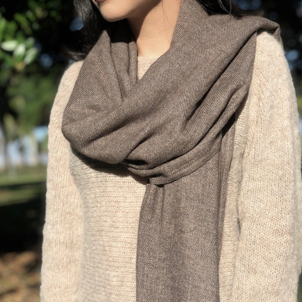 Espresso brown handloom cashmere scarf 79x26 inches