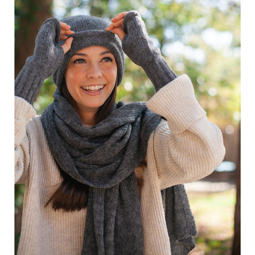 Coal handwoven knit alpaca scarf 79x26 inches