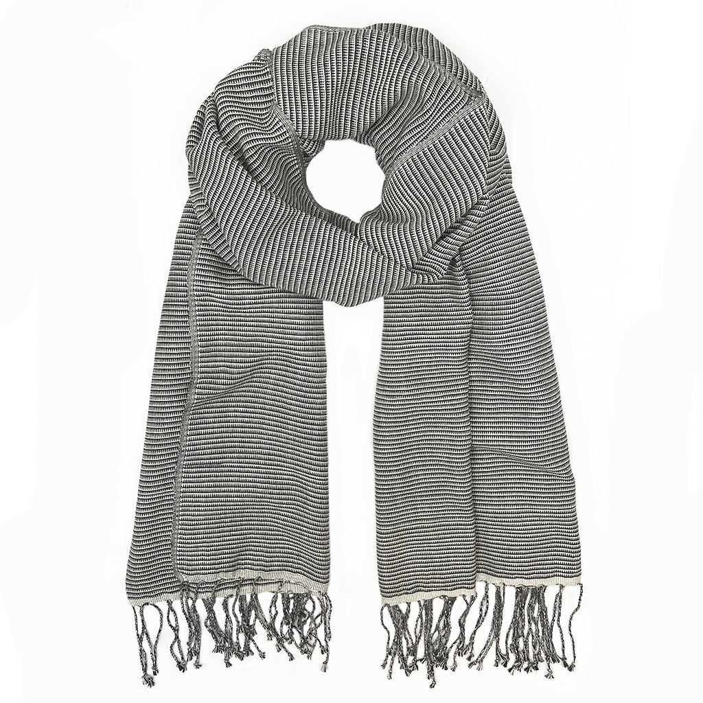 Cambodian Handloom Organic Cotton Scarf 72x31" – Buddhist Temple Pattern | ESVILA