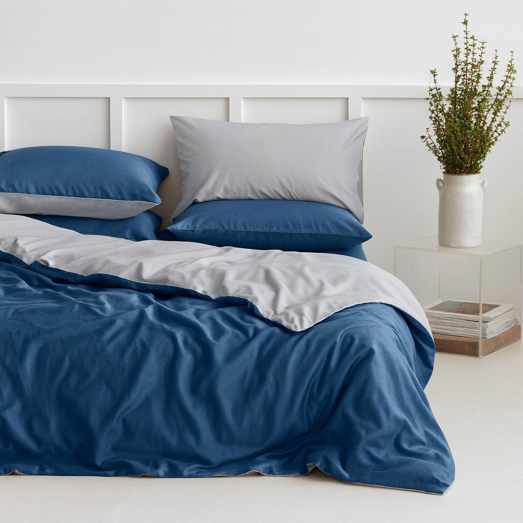 Two-tone bamboo viscose duvet cover with two shams